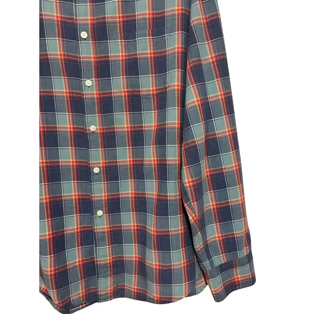 J.Crew Men’s Large Heathered Cotton Plaid Button Down Shirt Blue Red
